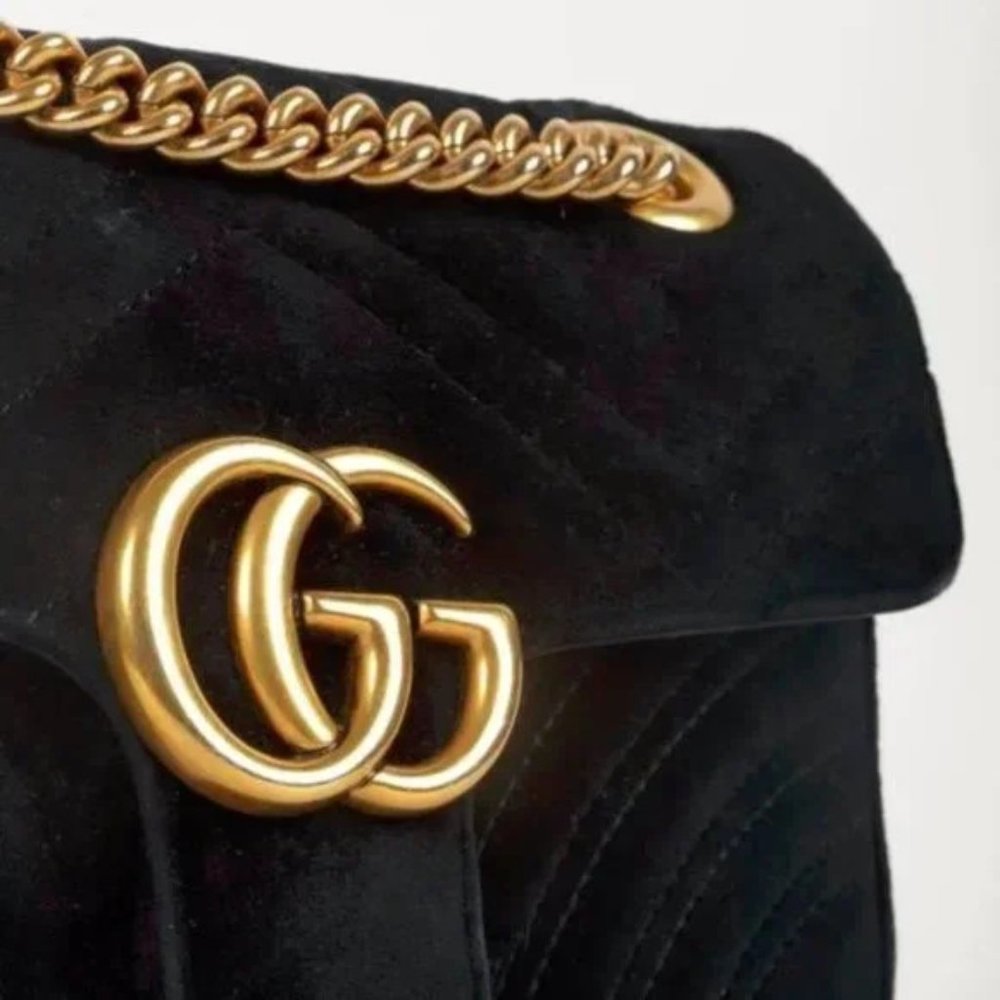 *SOLD* Gucci Mini Black Velvet GG Marmont Shoulder Bag - Picture 7 of 12